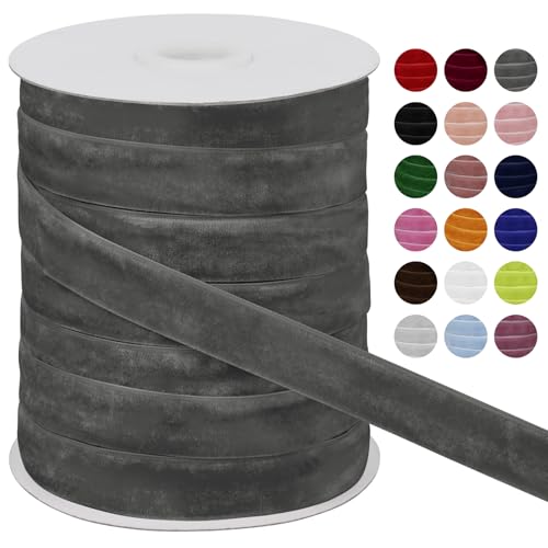 LEREATI Samtband Grau 20mm x 45m Geschenkband Samt Band Breit, Velvet Ribbon Samt Schleifenband, Samtbänder für Bogen Schleifen, Strauß, Partydekoration, DIY Handwerk von LEREATI