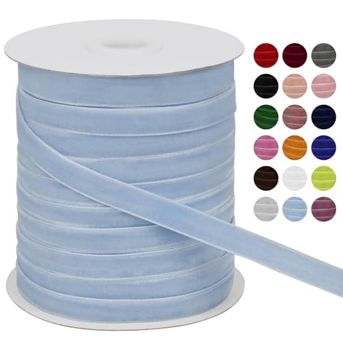 LEREATI Samtband Hellblau 10mm x 45m Geschenkband Samt Band Breit, Velvet Ribbon Samt Schleifenband, Samtbänder für Bogen Schleifen, Strauß, Partydekoration, DIY Handwerk von LEREATI