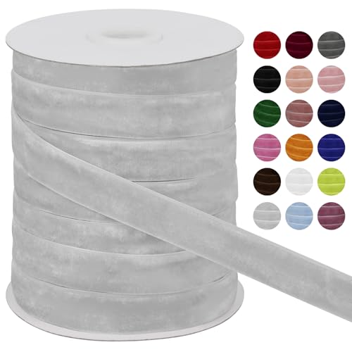 LEREATI Samtband Hellgrau 20mm x 45m Geschenkband Samt Band Breit, Velvet Ribbon Samt Schleifenband, Samtbänder für Bogen Schleifen, Strauß, Partydekoration, DIY Handwerk von LEREATI