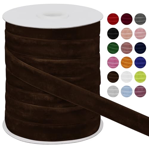 LEREATI Samtband Kaffee 20mm x 45m Geschenkband Samt Band Breit, Velvet Ribbon Samt Schleifenband, Samtbänder für Bogen Schleifen, Strauß, Partydekoration, DIY Handwerk von LEREATI