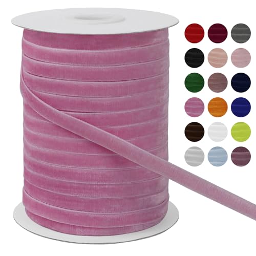 LEREATI Samtband Pfirsichrot 10mm x 45m Geschenkband Samt Band Breit, Velvet Ribbon Samt Schleifenband, Samtbänder für Bogen Schleifen, Strauß, Partydekoration, DIY Handwerk von LEREATI