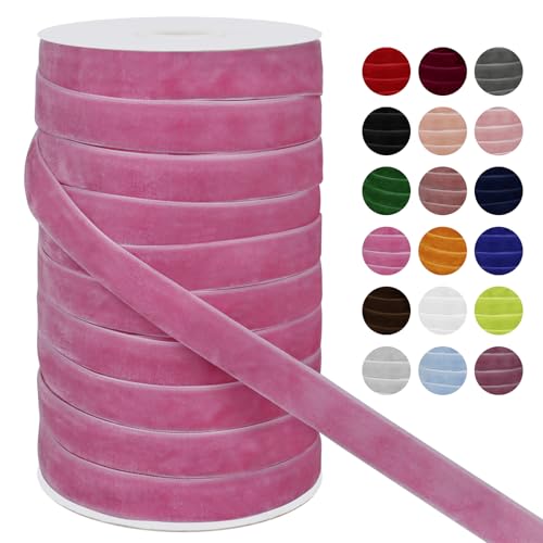 LEREATI Samtband Pfirsichrot 15mm x 45m Geschenkband Samt Band Breit, Velvet Ribbon Samt Schleifenband, Samtbänder für Bogen Schleifen, Strauß, Partydekoration, DIY Handwerk von LEREATI