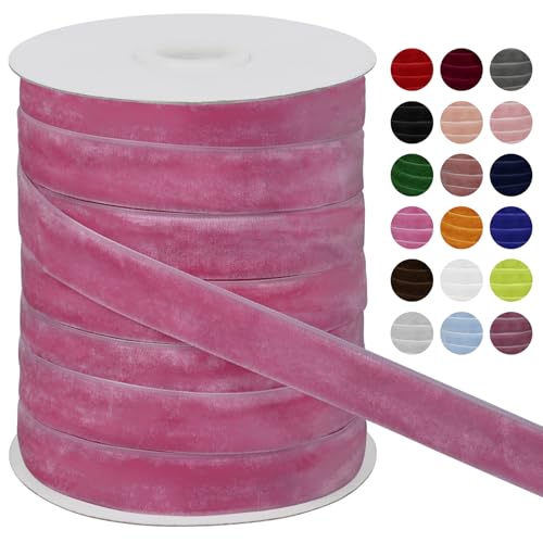 LEREATI Samtband Pfirsichrot 20mm x 45m Geschenkband Samt Band Breit, Velvet Ribbon Samt Schleifenband, Samtbänder für Bogen Schleifen, Strauß, Partydekoration, DIY Handwerk von LEREATI