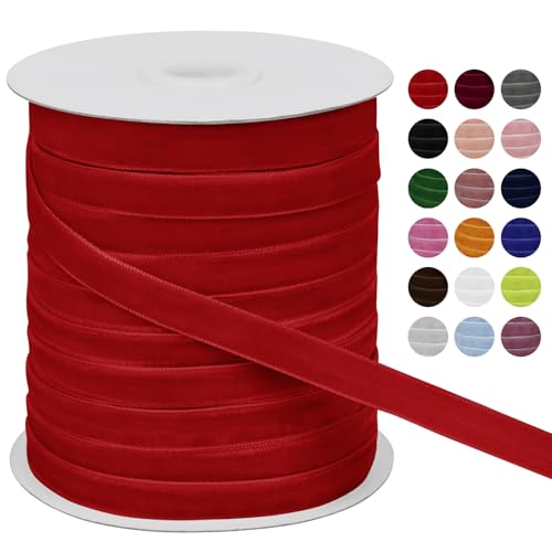 LEREATI Samtband Rot 10mm x 45m Geschenkband Samt Band Breit, Velvet Ribbon Samt Schleifenband, Samtbänder für Bogen Schleifen, Strauß, Partydekoration, DIY Handwerk von LEREATI