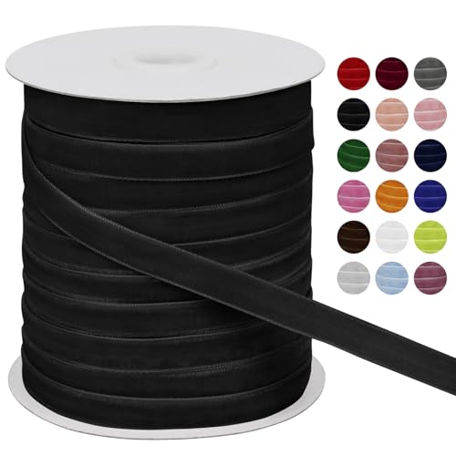 LEREATI Samtband Schwarz 10mm x 45m Geschenkband Samt Band Breit, Velvet Ribbon Samt Schleifenband, Samtbänder für Bogen Schleifen, Strauß, Partydekoration, DIY Handwerk von LEREATI