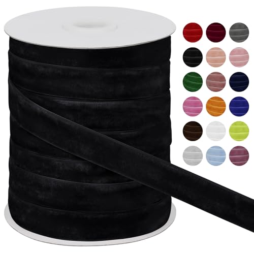 LEREATI Samtband Schwarz 20mm x 45m Geschenkband Samt Band Breit, Velvet Ribbon Samt Schleifenband, Samtbänder für Bogen Schleifen, Strauß, Partydekoration, DIY Handwerk von LEREATI