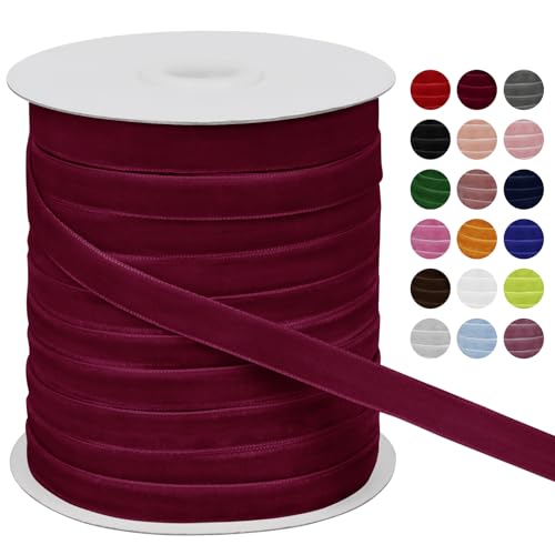 LEREATI Samtband Weinrot 10mm x 45m Geschenkband Samt Band Breit, Velvet Ribbon Samt Schleifenband, Samtbänder für Bogen Schleifen, Strauß, Partydekoration, DIY Handwerk von LEREATI