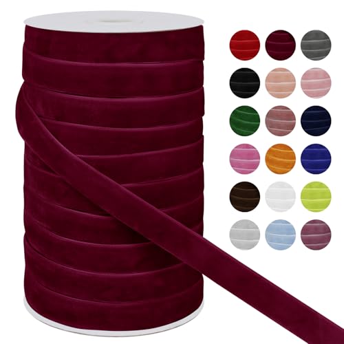 LEREATI Samtband Weinrot 15mm x 45m Geschenkband Samt Band Breit, Velvet Ribbon Samt Schleifenband, Samtbänder für Bogen Schleifen, Strauß, Partydekoration, DIY Handwerk von LEREATI