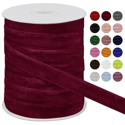 LEREATI Samtband Weinrot 20mm x 45m Geschenkband Samt Band Breit, Velvet Ribbon Samt Schleifenband, Samtbänder für Bogen Schleifen, Strauß, Partydekoration, DIY Handwerk von LEREATI