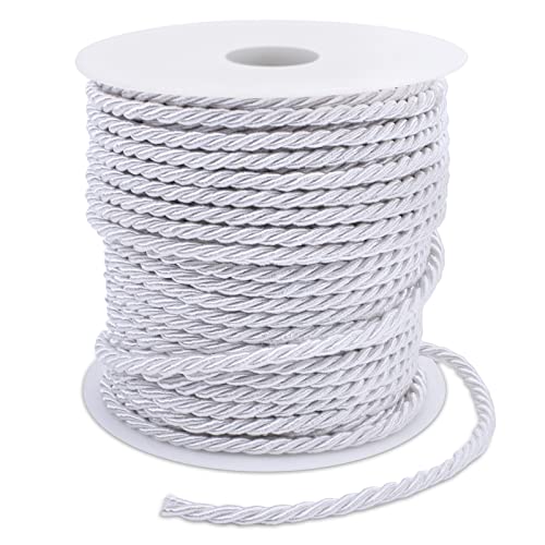 LEREATI Weiß Polyester Kordel 3mm x 25m, 3-lagige Weiches Bastelseil Satin-Kordel-Besatz Dekorative gedrehte Makramee Schnur für DIY Handwerk Vorhang Krawatte Ehre Cord Geschenk Taschen von LEREATI