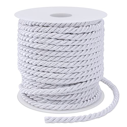 LEREATI Weiß Polyester Kordel 5mm x 25m, 3-lagige Weiches Bastelseil Satin-Kordel-Besatz Dekorative gedrehte Makramee Schnur für DIY Handwerk Vorhang Krawatte Ehre Cord Geschenk Taschen von LEREATI