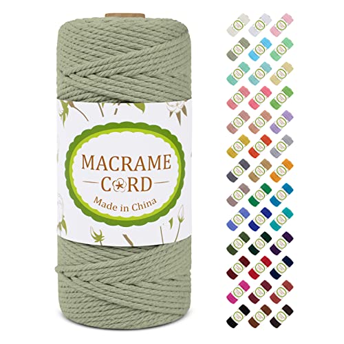 Makramee Garn 3mm x 100m, LEREATI Macrame Cord 3mm Baumwollgarn Baumwollschnur Baumwollkordel Baumwollseil, Makramee-Garn Geflochten für DIY Basteln Wandbehang Hängepflanze Vorhang (Bohnengrün) von LEREATI