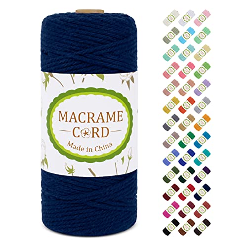 Makramee Garn 3mm x 100m, LEREATI Macrame Cord 3mm Baumwollgarn Baumwollschnur Baumwollkordel Baumwollseil, Makramee-Garn Geflochten für DIY Basteln Wandbehang Hängepflanze Vorhang (Dunkelblau) von LEREATI