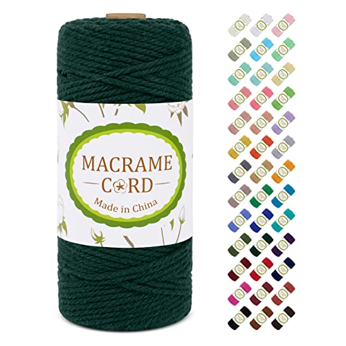 Makramee Garn 3mm x 100m, LEREATI Macrame Cord 3mm Baumwollgarn Baumwollschnur Baumwollkordel Baumwollseil, Makramee-Garn Geflochten für DIY Basteln Wandbehang Hängepflanze Vorhang (Dunkelgrün) von LEREATI