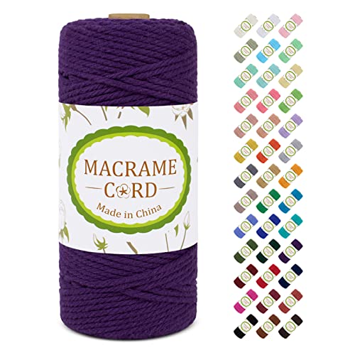 Makramee Garn 3mm x 100m, LEREATI Macrame Cord 3mm Baumwollgarn Baumwollschnur Baumwollkordel Baumwollseil, Makramee-Garn Geflochten für DIY Basteln Wandbehang Hängepflanze Vorhang (Dunkellila) von LEREATI