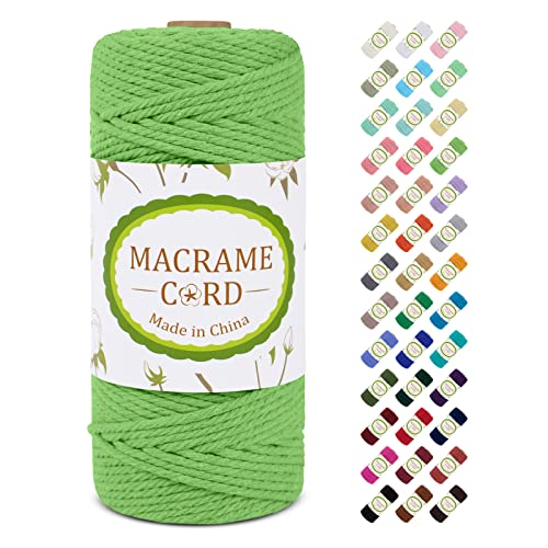 Makramee Garn 3mm x 100m, LEREATI Macrame Cord 3mm Baumwollgarn Baumwollschnur Baumwollkordel Baumwollseil, Makramee-Garn Geflochten für DIY Basteln Wandbehang Hängepflanze Vorhang (Grasgrün) von LEREATI