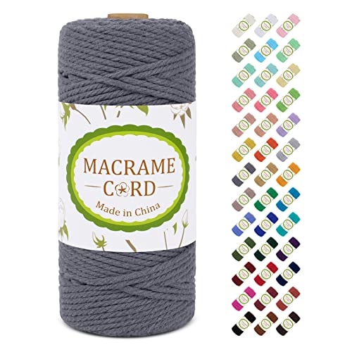 Makramee Garn 3mm x 100m, LEREATI Macrame Cord 3mm Baumwollgarn Baumwollschnur Baumwollkordel Baumwollseil, Makramee-Garn Geflochten für DIY Basteln Wandbehang Hängepflanze Vorhang (Grau) von LEREATI