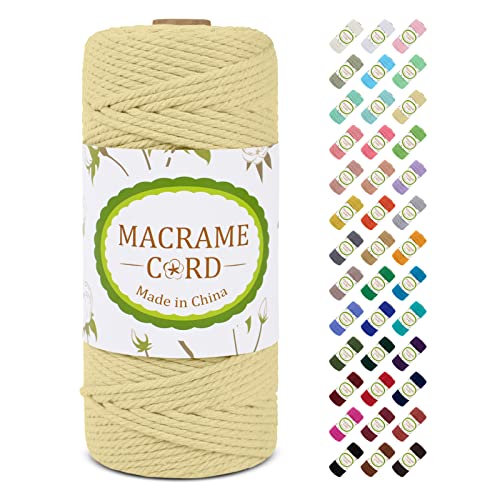 Makramee Garn 3mm x 100m, LEREATI Macrame Cord 3mm Baumwollgarn Baumwollschnur Baumwollkordel Baumwollseil, Makramee-Garn Geflochten für DIY Basteln Wandbehang Hängepflanze Vorhang (Hellgelb) von LEREATI