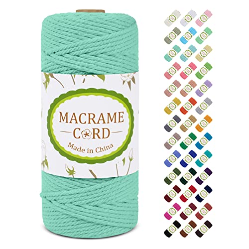 Makramee Garn 3mm x 100m, LEREATI Macrame Cord 3mm Baumwollgarn Baumwollschnur Baumwollkordel Baumwollseil, Makramee-Garn Geflochten für DIY Basteln Wandbehang Hängepflanze Vorhang (Minzgrün) von LEREATI