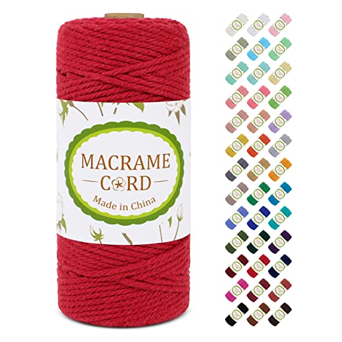 Makramee Garn 3mm x 100m, LEREATI Macrame Cord 3mm Baumwollgarn Baumwollschnur Baumwollkordel Baumwollseil, Makramee-Garn Geflochten für DIY Basteln Wandbehang Hängepflanze Vorhang (Rot) von LEREATI