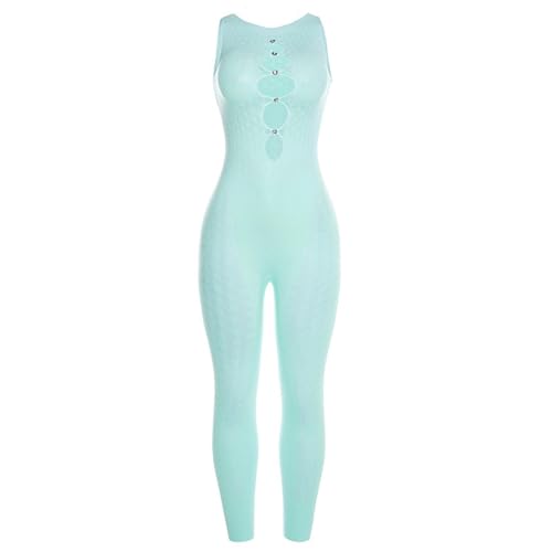 LERONO Damen-Outfit, Netzstoff, durchsichtig, figurbetont, Taille, ärmellos, durchsichtig, Party-Jumpsuits, Clubwear, Damen-Outfits von LERONO