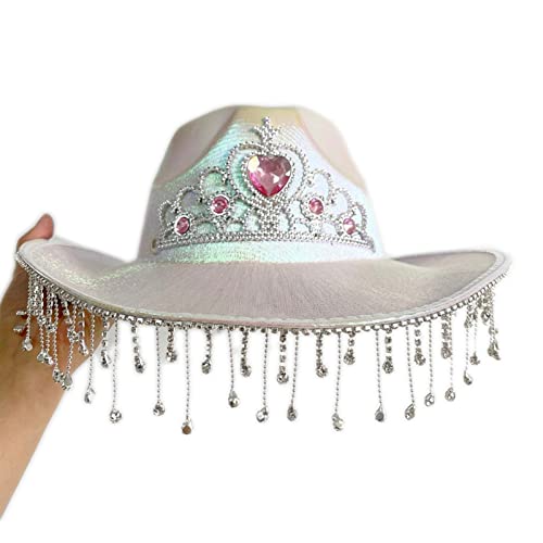 LERONO Glänzender Cowboyhut für Hochzeit, Cowboyhut, Strandhut, Cowgirl-Hut, Westernhut, elegantes Kleid, Accessoire, Brauthüte für Junggesellinnenabschied, Cowgirl-Brauthut, Brauthüte für von LERONO