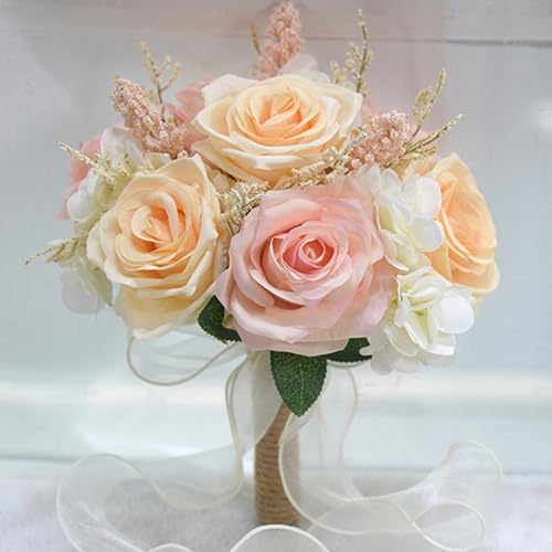 LESING Brautsträuße, künstliche Rosensträuße, handgefertigt, romantisch, Hochzeitssträuße für Braut, Brautjungfer, mit Blumen (Bouquet-Rose Pink) von LESING