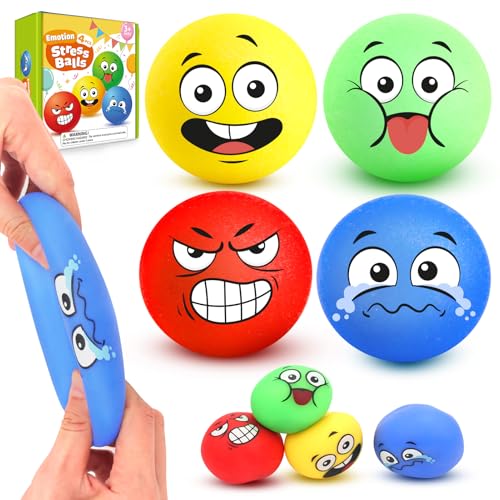 LESONG 4 Stück Stress Ball, Anti Stress Bälle Squishy Balls Lustige Gesichter, Sensory Stressball Squeeze Ball Spielzeug für Kinder Erwachsene Mitgebsel Geschenke Geburtstag ADHD Autism Sensory Toy von LESONG