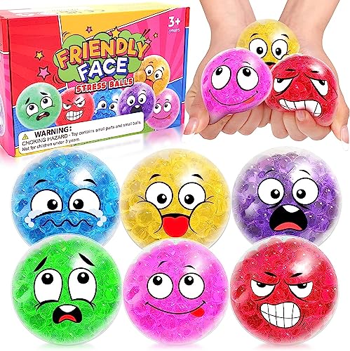 LESONG 6 Stück Stress Balls, Anti Stressbälle Squishy Ball mit Bunte Wasserperlen, Emotionale Stressbälle Squeeze Ball Sensorische Spielzeug für Kinder Erwachsene Mitgebsel Geschenke ADHD Autismus von LESONG