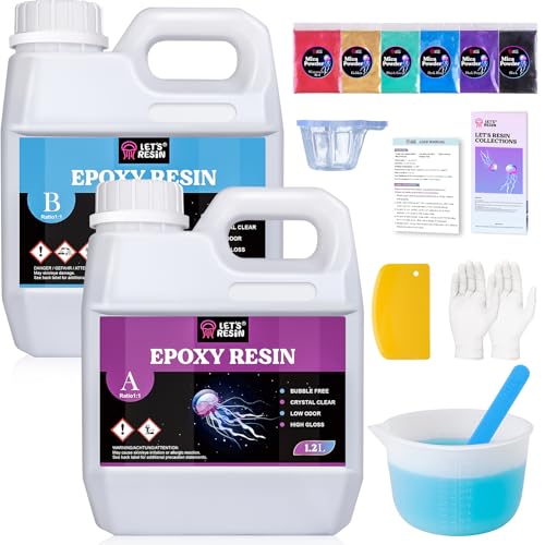 LET'S RESIN 2,4L Epoxidharz Set, Blasenfreies Gießharz Set, 1:1 nach Volumen, Transparent Epoxidharz mit Härter für Kunstwerke Gießharz, Schmuck, Formen Silikon, Tischplatte, Hitze- & UV-Beständig von LET'S RESIN