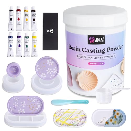 LET'S RESIN Harzguss-Pulver-Starter-Set, 1000 g, schnell ausgehärtetes, geruchloses Gießpulver, 20 ~ 30 Minuten Entformen, wasseraktiviertes Gipspulver-Guss-Set für Heimwerker, einfaches Mischen und von LET'S RESIN