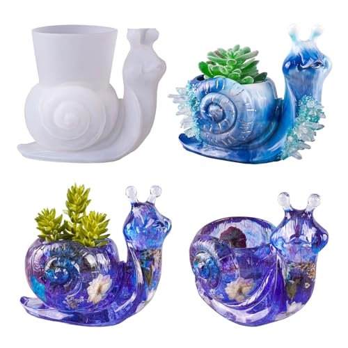 LET'S RESIN Schnecken-Silikonformen für Epoxidharz, 3D-Blumentopf, Vase, Harzformen für Beton, Zement, niedliche Epoxidharz-Form für Harzguss, Bastelarbeiten, Heimdekoration von LET'S RESIN