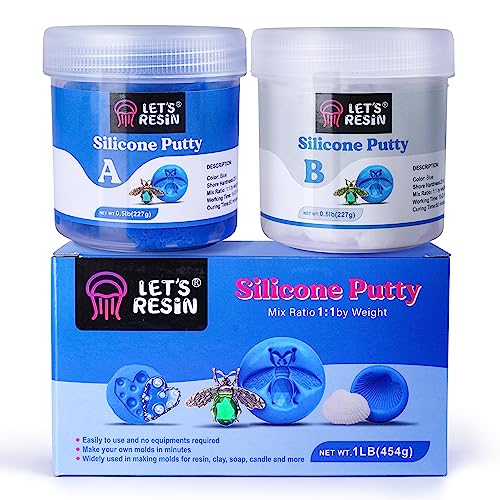 LET'S RESIN Silikonknete, 1LB/40A Silikonformenbausatz, 1:1 Mischungsverhältnis, für Silikonformen, Epoxidharz Formen, Seife von LET'S RESIN