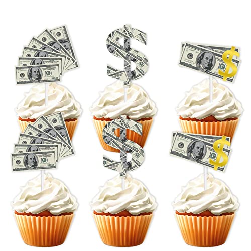 18 Stück Glitzer Dessert Cupcake Topper Jackpot Gamble Dollar Thema Dekorationen Männer Frau Happy Birthday Las Vegas Nacht Party Dekor Supplies von LETLIMIT