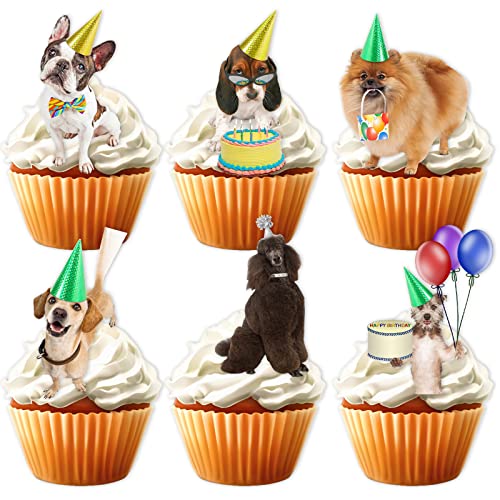 18 Stück Glitzer-Hunde-Dessert-Cupcake-Topper für niedliche schöne Welpen-Themen-Dekorationen, Babyparty, Jungen, Mädchen, Happy Birthday, Party-Dekoration von LETLIMIT