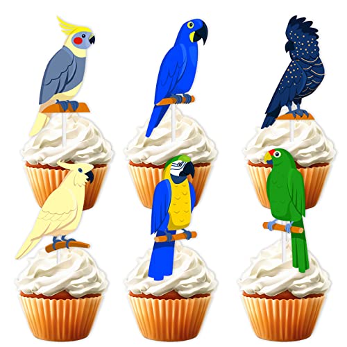 18 Stück Glitzer Papagei Dessert Cupcake Topper Fliegender Vogel Natur Thema Dekor Zubehör Jungen Mädchen Frau Dame Happy Birthday Party Dekorationen von LETLIMIT