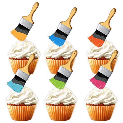 18 Stück Glitzer-Pinsel, Dessert-Cupcake-Topper, Malerei, Graffiti-Künstler-Thema-Dekorationen, Jungen, Mädchen, Happy Birthday, Party-Dekoration von LETLIMIT