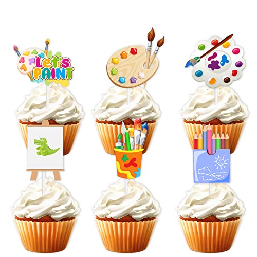 18 Stück Glitzer-Pinsel Dessert-Cupcake-Topper Malerei Graffiti Künstler Thema Dekorationen Jungen Mädchen Happy Birthday Party Dekor Zubehör von LETLIMIT