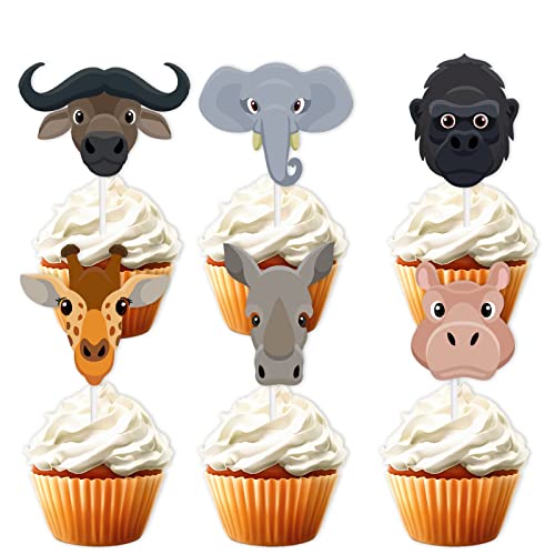 18 Stück Glitzer Tier Giraffe Elefant Dessert Cupcake Topper Wildlife Zoo Thema Dekorationen Babyparty Jungen Mädchen Happy Birthday Party Dekor Zubehör von LETLIMIT