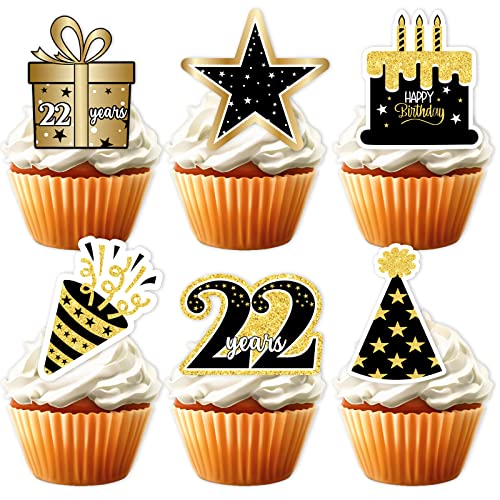 18 Stück Gold Glitzer 22 Dessert Cupcake Topper Pick für Jungen Mädchen Männer Frauen 22. Jahre alt Happy Birthday Party Thema Dekor Zubehör Feiern Jäten Jahrestag Party Dekorationen von LETLIMIT