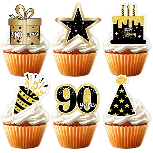 18 Stück Gold Glitzer 90 Dessert Cupcake Topper Pick für Mann Frau 90. Jahre alt Happy Birthday Party Thema Dekor Zubehör Feiern Jäten Jahrestag Party Dekorationen von LETLIMIT