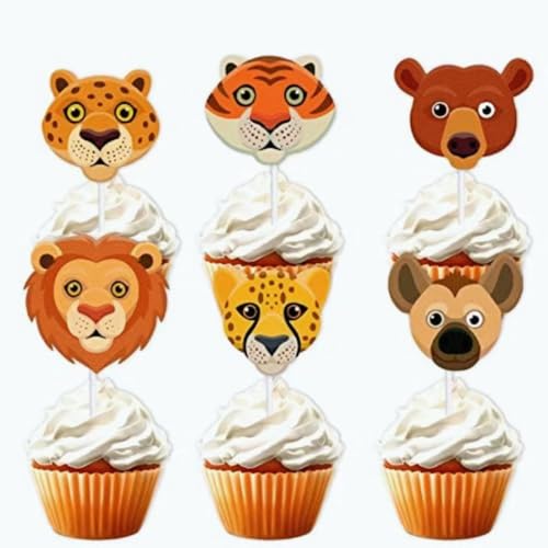 18 Stück Gold Glitzer Tier Löwe Tiger Dessert Cupcake Topper Wildlife Zoo Thema Dekorationen Babyparty Jungen Mädchen Happy Birthday Party Dekor Zubehör von LETLIMIT