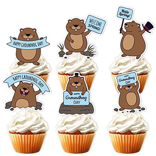 18 Stück Happy Groundhog Dessert Cupcake Topper Tier Groundhog Thema Dekorationen Baby Shower Junge Mädchen Geburtstag Party Dekor Supplies Braun Glitzer von LETLIMIT