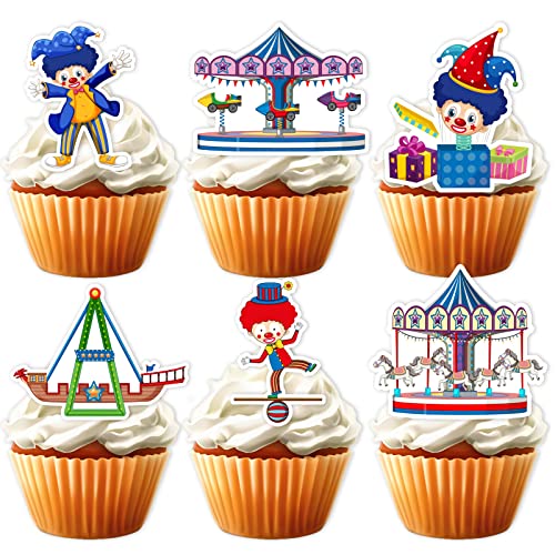 18 Stück blaue Glitzer-Dessert-Cupcake-Topper Karneval Zirkus Thema Dekoration Zubehör Happy Birthday Party Dekorationen von LETLIMIT