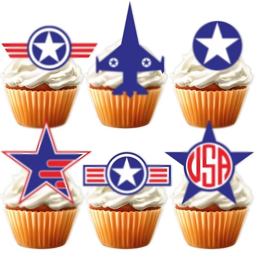 18 Stück blaue Glitzer-Dessert-Cupcake-Topper Luftwaffe Flagge Thema Dekorationen Babyparty Junge Mädchen Happy Birthday Party Dekor Zubehör von LETLIMIT