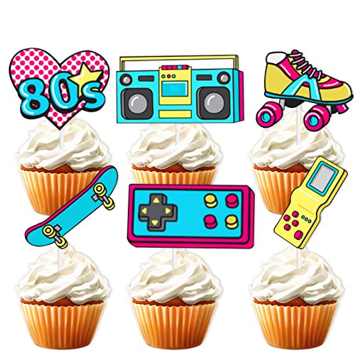 18 Stück blaue Glitzer-Dessert-Cupcake-Topper Retro 80er Jahre Rock Roll Thema Dekor Zubehör Jungen Mädchen Happy Birthday Musik Party Dekorationen von LETLIMIT