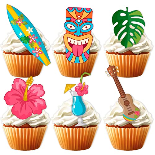 18 Stück bunte Glitzer-Dessert-Cupcake-Topper Hawaii Aloha Luau tropische Sommerthema Dekoration Zubehör Babyparty Junge Mädchen Happy Birthday Party Dekorationen von LETLIMIT