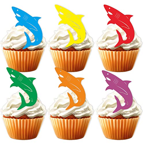 18 Stück bunte Glitzer-Silhouette Hai Dessert Cupcake Topper Under The Sea Wold Thema Dekor Zubehör Babyparty Junge Mädchen Happy Birthday Party Dekorationen von LETLIMIT