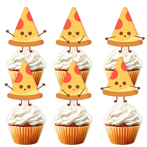 18 Stück kleine niedliche Pizza-Dessert-Cupcake-Topper Fast Food Yummy Pizza Thema Dekor Supplies Babyparty Jungen Mädchen Happy Birthday Party Dekorationen Gold Glitter von LETLIMIT