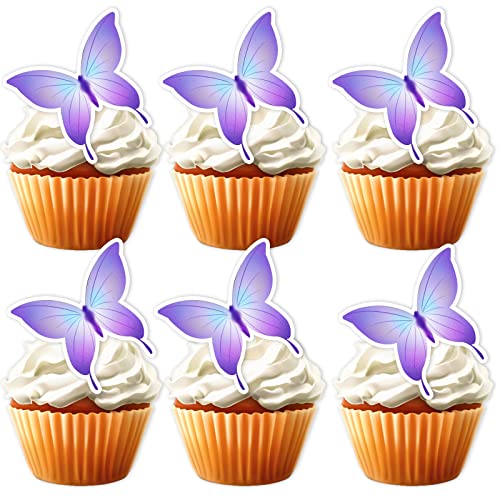 18 Stück lila Glitzer Dessert Cupcake Topper Pick für Natur Insekten Garten Schmetterling Thema Dekoration Zubehör Babyparty Frau Mädchen Happy Birthday Party Dekorationen von LETLIMIT